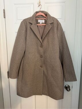 Calvin Klein Taupe Single-Breasted Wool-Blend Pea Coat